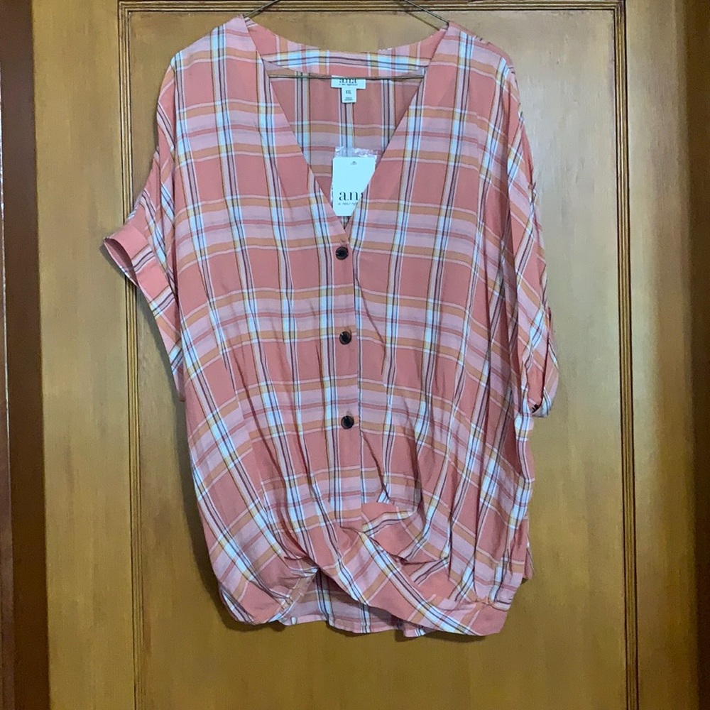 a.n.a pink plaid shirt